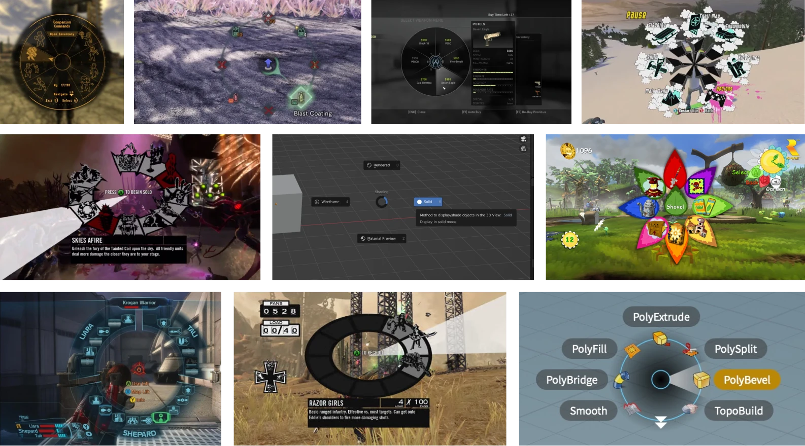 examples of wheel menus from different games