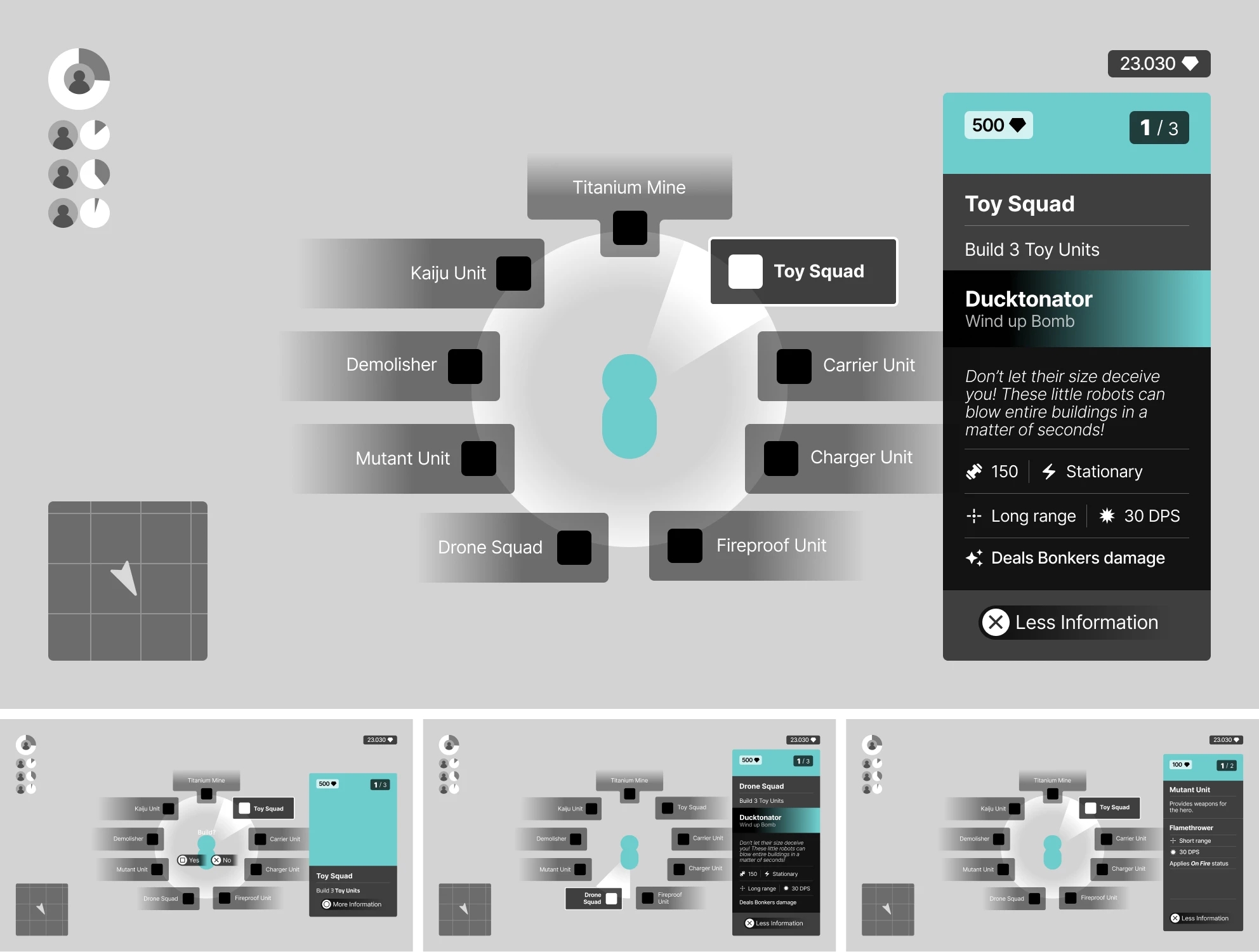 wireframe of the wheel menu