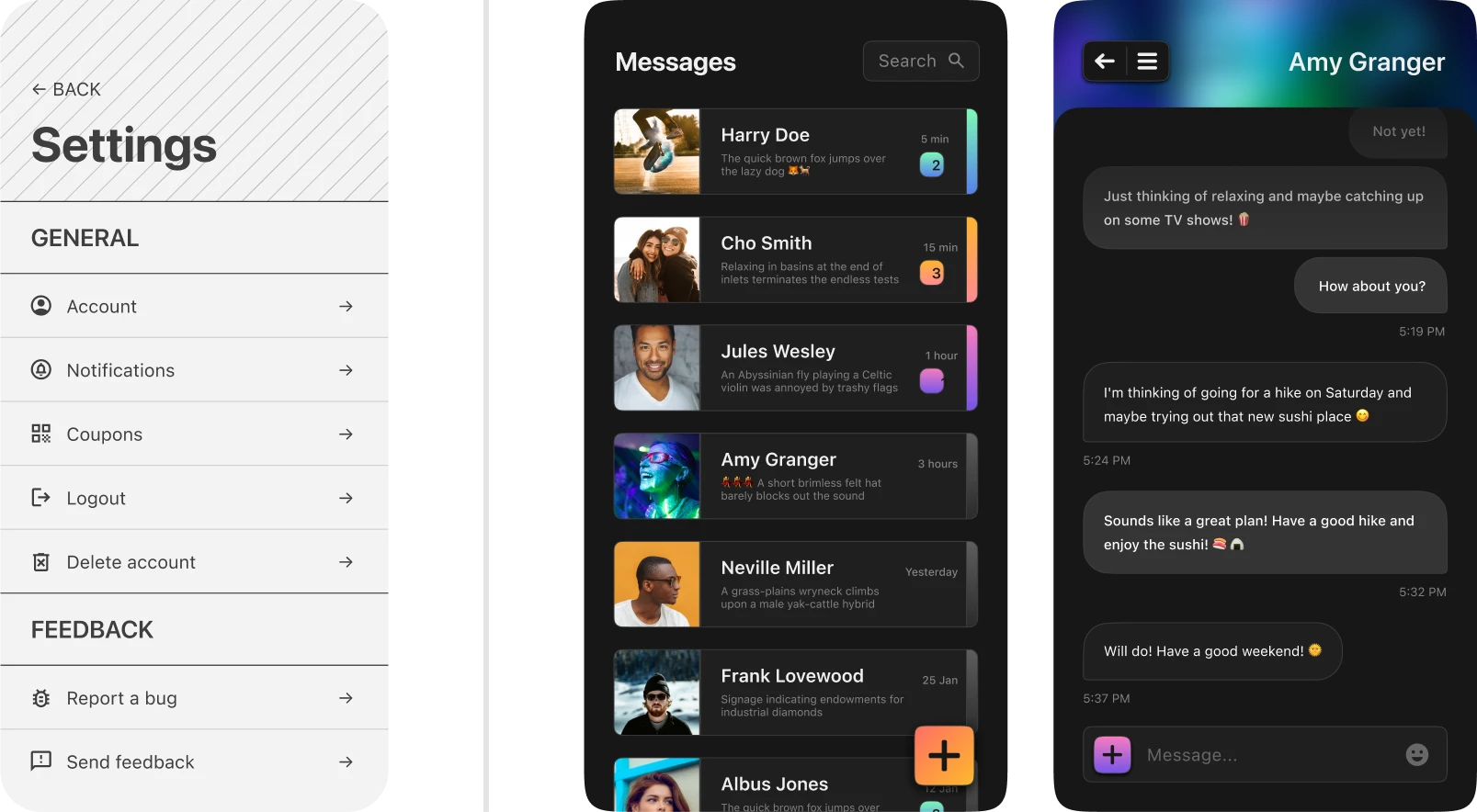 Simple Settings Welcome Page for Mobile and Flashy Direct Messaging App