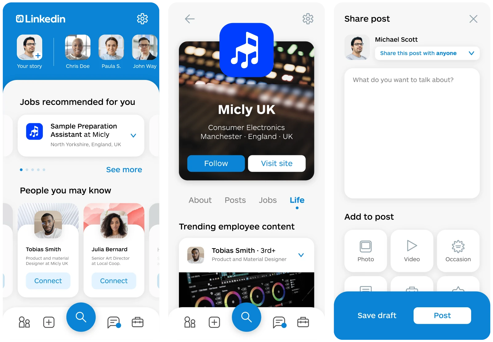 mockups of the main and company detail screens