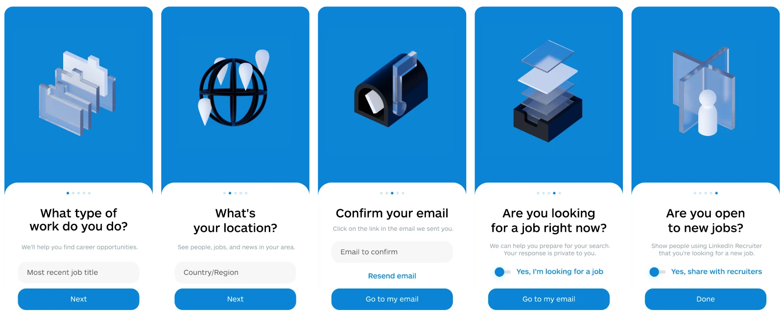 onboarding process mockups